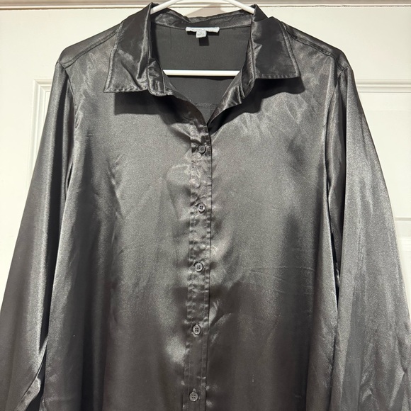 Sleek Black Button Down Silky Shirt - Picture 5 of 9